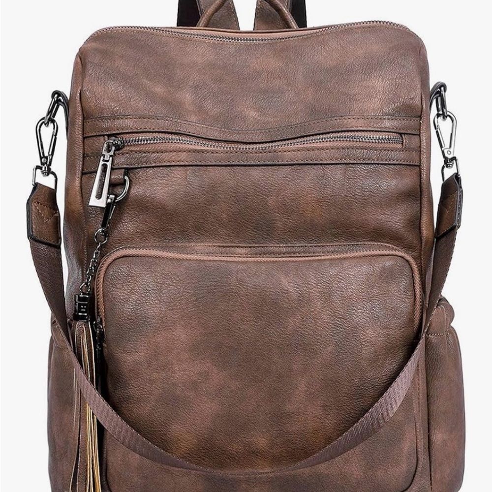Cluci Faux Leather Vegan Leather Brown Women’s Backpack - Picture 16 of 16